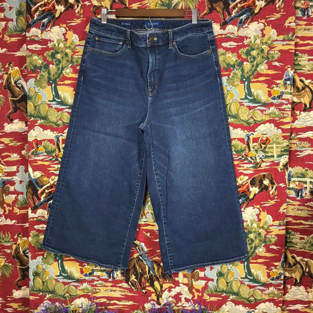 Talbots Culotte Jean Womens 14 Blue Excellent Wide Leg High Rise Denim